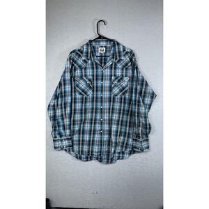 Ely Cattleman Shirt Mens XL Blue Black Plaid Pearl Snap Western Cowboy Rodeo‎